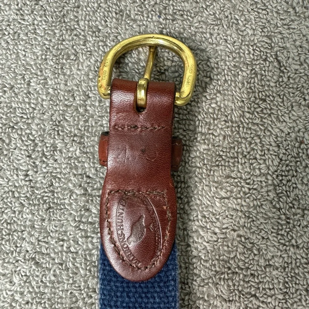 Barrons-Hunter Navy Canvas Brown Leather Surcingle Belt Brass Buckle Made in USA